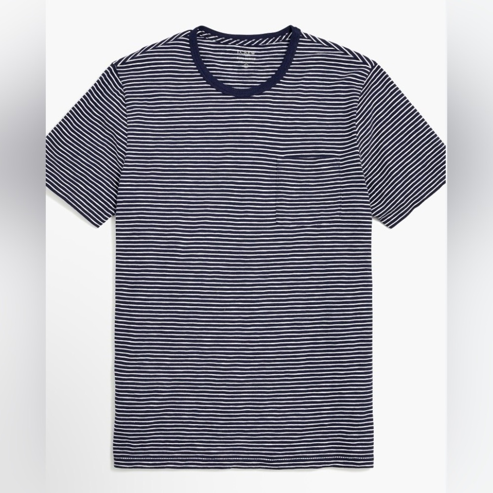J Crew Men’s Navy & White Crew Neck “Slub Cotton” Pocket Tee Shirt Size Small